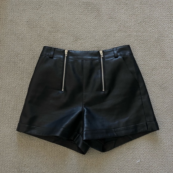 Revolve Faux Black Leather Shorts with Double Zippers - Picture 5 of 7